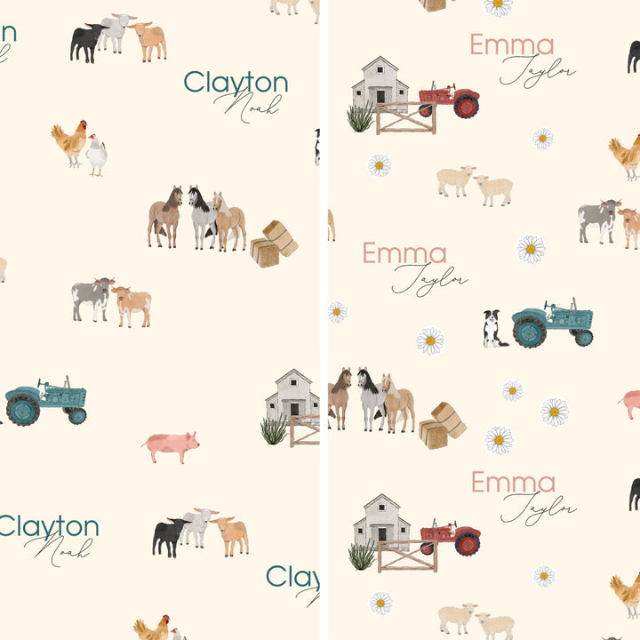 farm animal print for baby blankets, boy and girl farm animal nursery