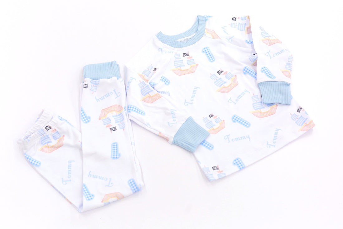 Pirate Ship Birthday Boy Pajamas - Short or Long Sleeve (3 months to kids 14)