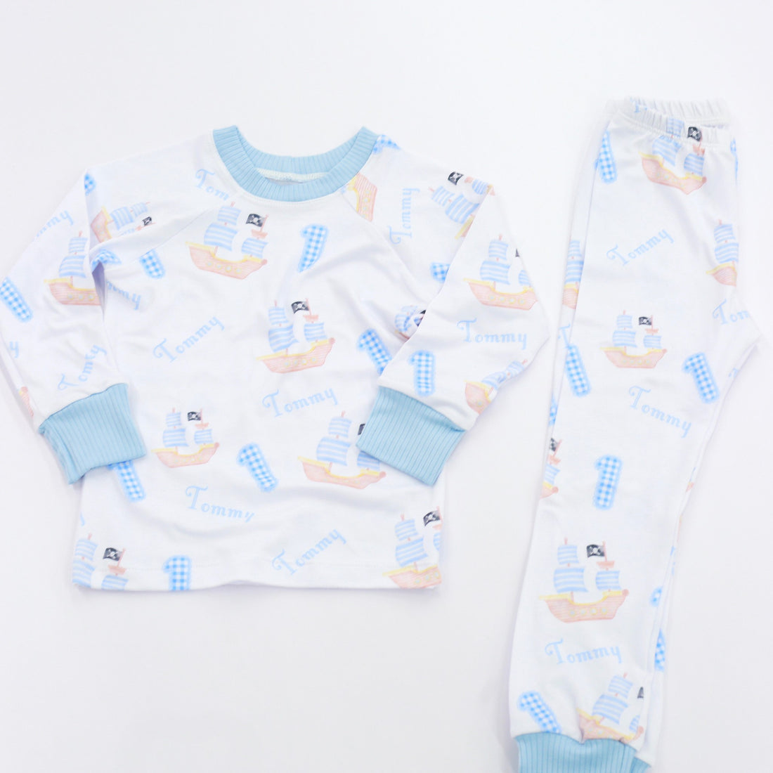 Pirate Ship Birthday Boy Pajamas - Short or Long Sleeve (3 months to kids 14)