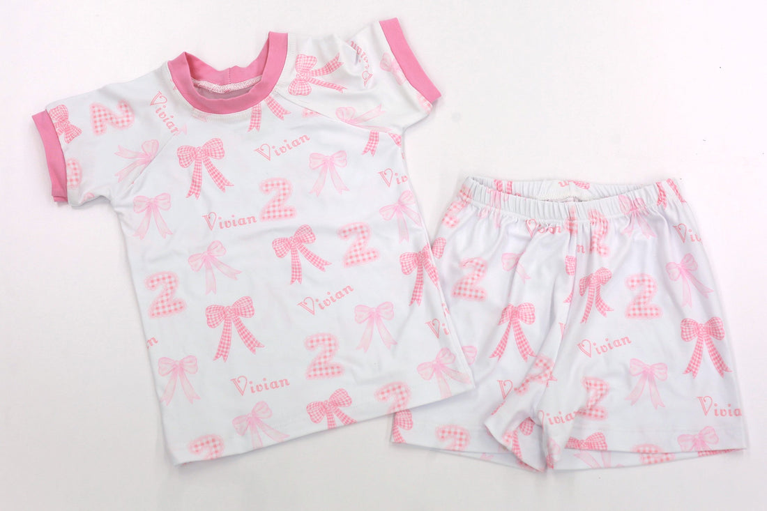 Heirloom Bows Pink Birthday Girl Pajamas - Short or Long Sleeve (3 months to kids 14)