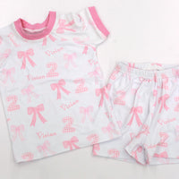 Heirloom Bows Pink Birthday Girl Pajamas - Short or Long Sleeve (3 months to kids 14)