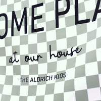 Playroom Tapestry Banner - Sage Green Checked Kids Room Decor with Metal Rivet Hanging