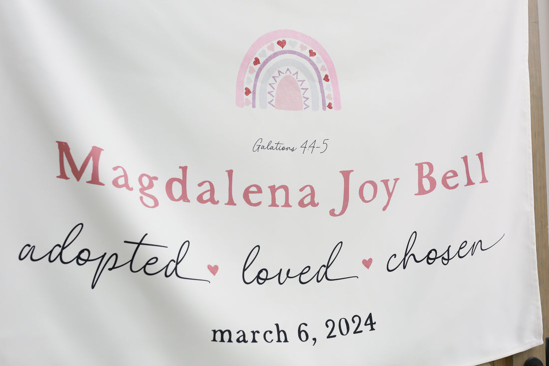 Personalized Adoption Banner – Custom Name Kids Wall Art With Rainbow Design