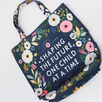 Teacher Appreciation Tote Bag Custom  Name  Navy Floral End Of Year Gift For Educators