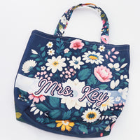 Teacher Appreciation Tote Bag Custom  Name  Navy Floral End Of Year Gift For Educators