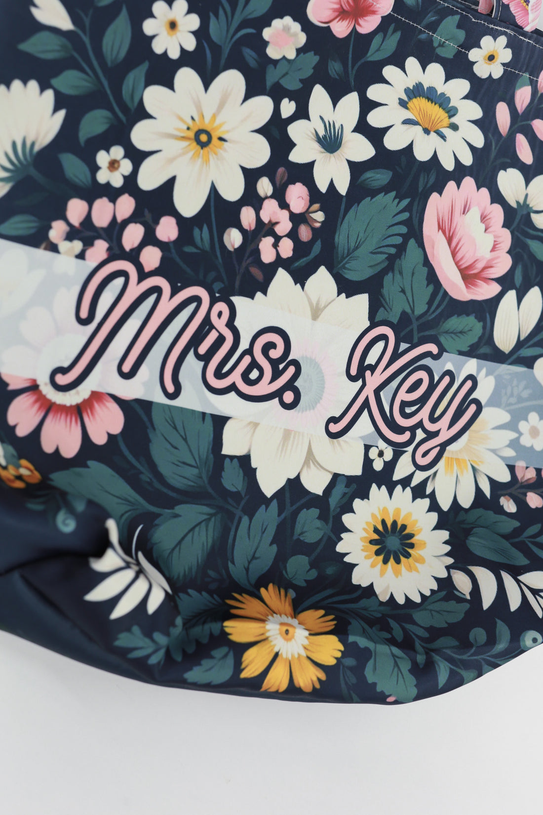 Teacher Appreciation Tote Bag Custom  Name  Navy Floral End Of Year Gift For Educators