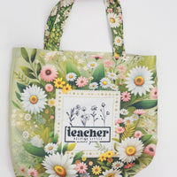 Floral Teacher Tote Bag – Personalized Green Canvas Tote | Teacher Gift Idea
