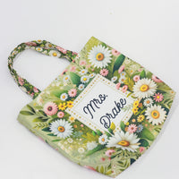 Floral Teacher Tote Bag – Personalized Green Canvas Tote | Teacher Gift Idea