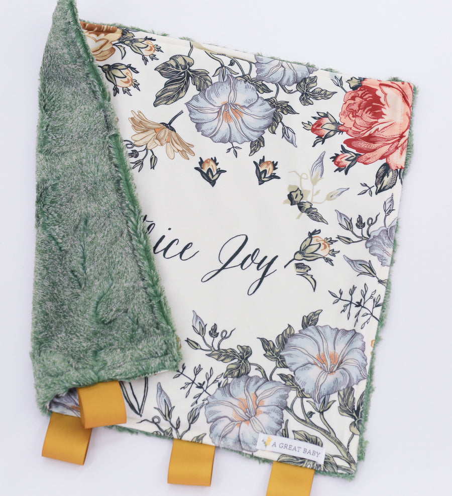 Emily Floral Minky Square Lovie Blanket for Baby Girls