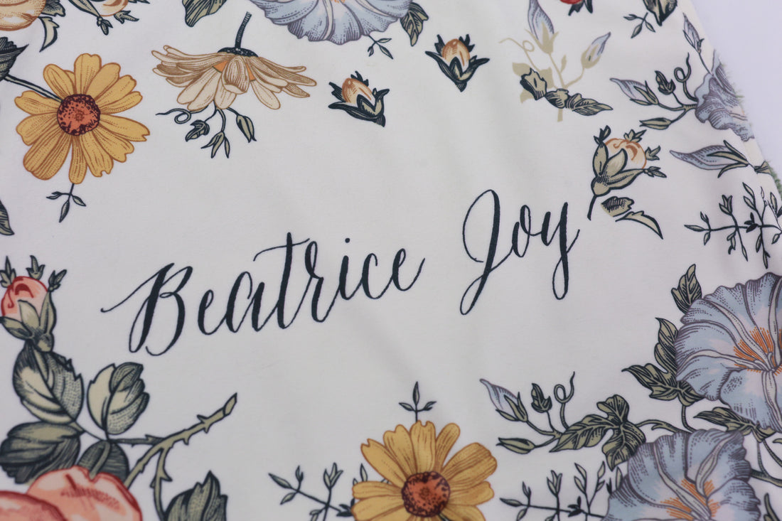 Emily Floral Minky Square Lovie Blanket for Baby Girls