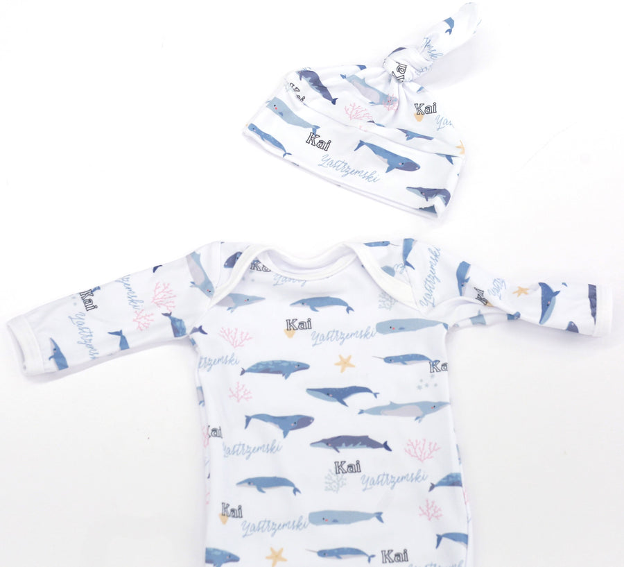 Whales Knotted Baby Gown
