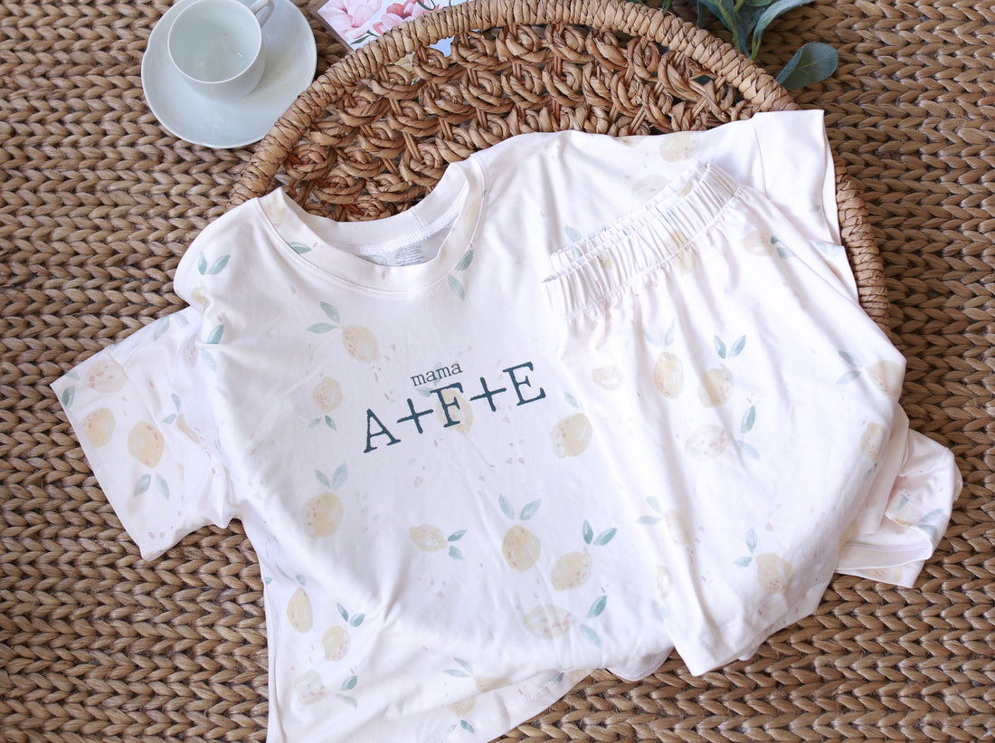 Lemon Print Mom's Day Pajama Set | Personalized with Kids' Initials