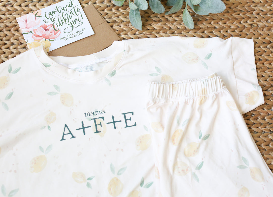 Lemon Print Mom's Day Pajama Set | Personalized with Kids' Initials