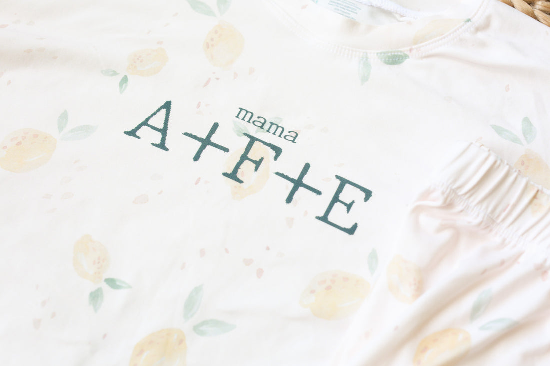 Lemon Print Mom's Day Pajama Set | Personalized with Kids' Initials