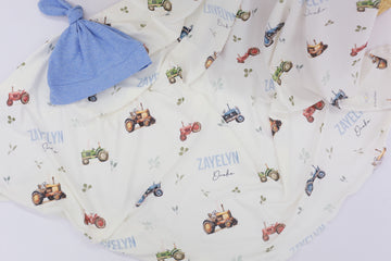 Tractor Days Baby Swaddle | Soft Knit Custom Blanket for Newborn Boys