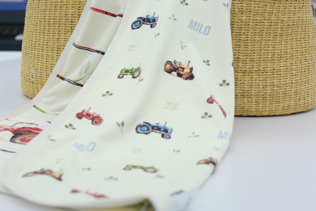 Tractor Days Minky Stroller Blanket