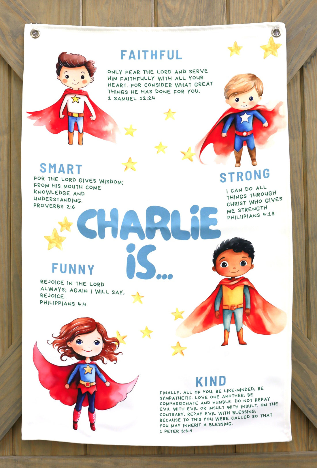 Boys Room Banner – Positive Wall Decor with Biblical Affirmations for Kids' Rooms