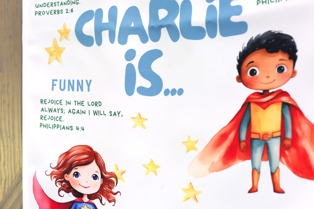 Boys Room Banner – Positive Wall Decor with Biblical Affirmations for Kids' Rooms