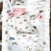 Tractor Days Baby Gown | Farm Theme Infant Outfit with Tie Bottom