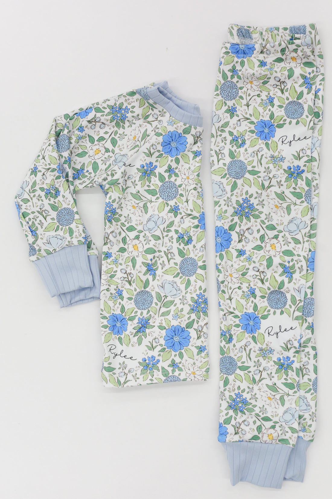 Blue English Floral Personalized Pajamas for Girls - Soft, Comfy Baby PJs