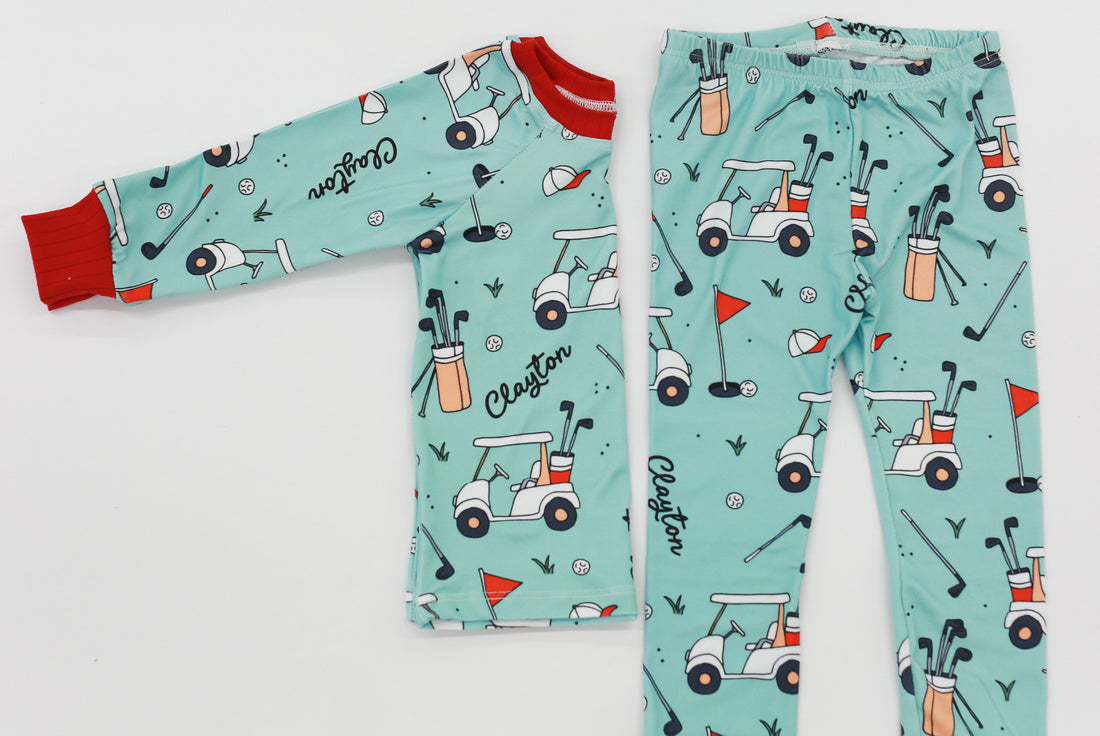 Golf Kid Personalized Pajamas for Boys - Golfing Theme PJs, Soft Knit Outfit