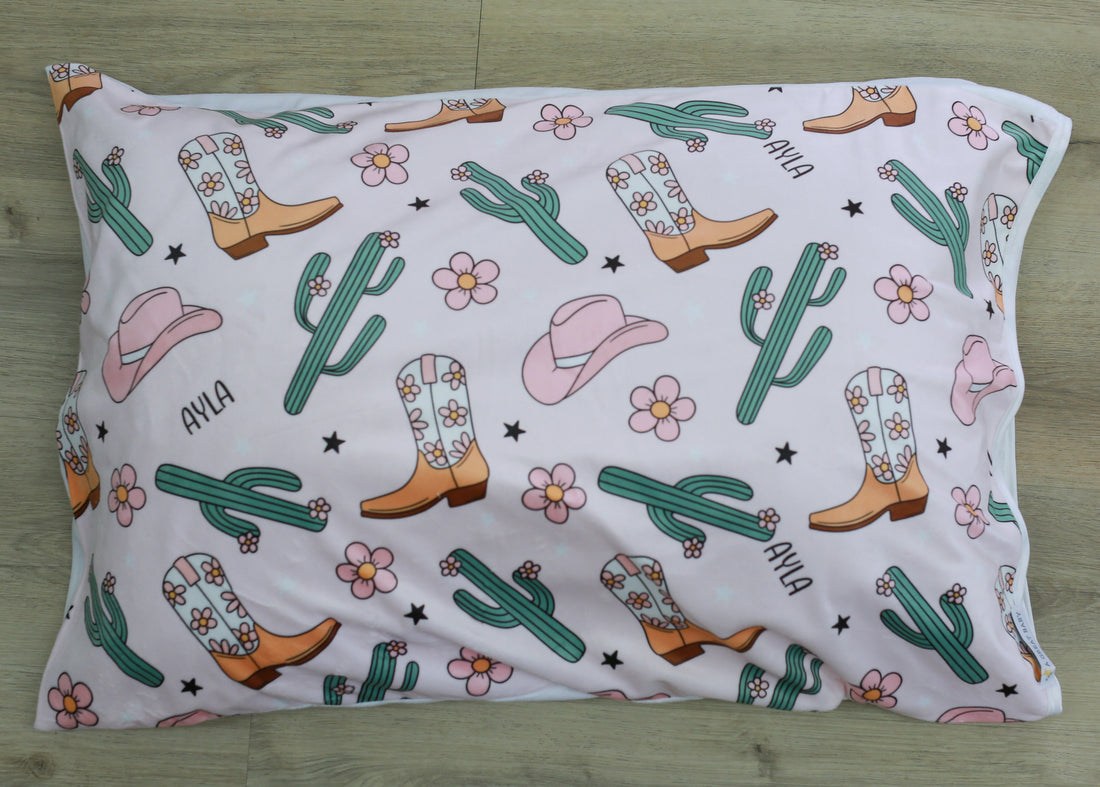 Cowgirl Pillowcase – Personalized Soft Minky Fabric Kids Bedding | Western Decor Gift