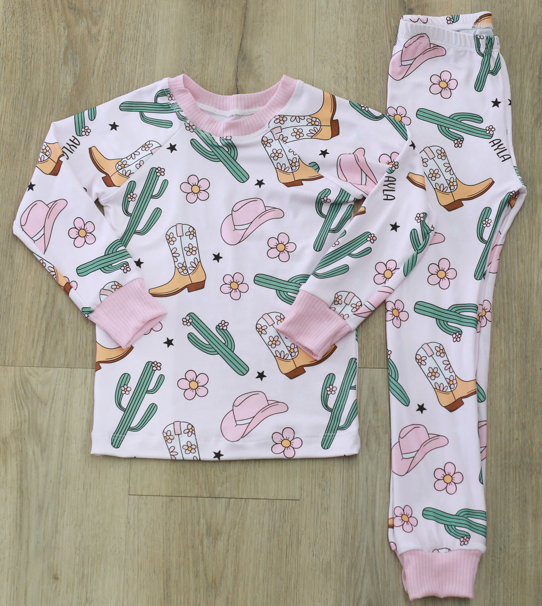 Cowgirl Print Personalized Pajamas for Girls, Soft Knit, Fun Western Theme PJ's
