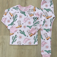 Cowgirl Print Personalized Pajamas for Girls, Soft Knit, Fun Western Theme PJ's