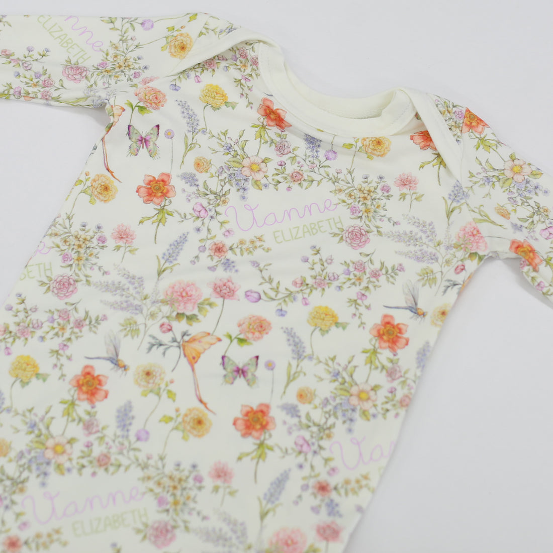 Personalized Baby Gown – Floral Spring Baby Gown with Tie Bottom, Soft Jersey