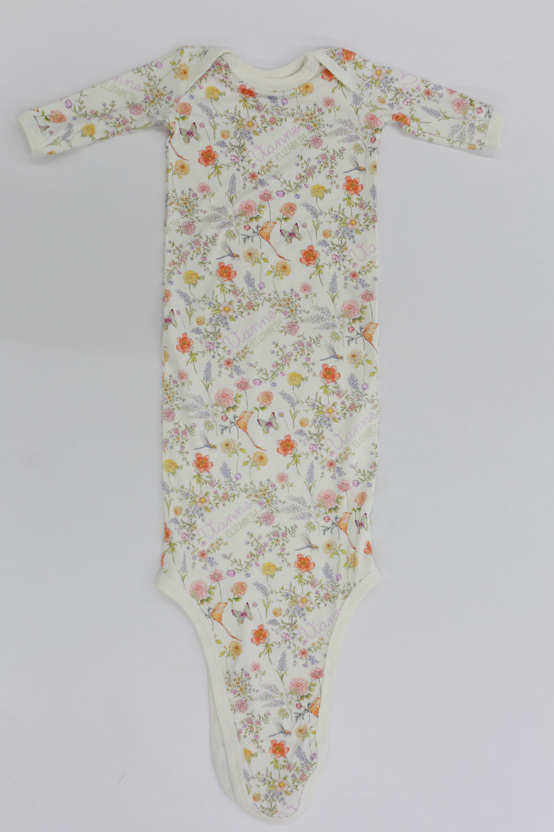 Personalized Baby Gown – Floral Spring Baby Gown with Tie Bottom, Soft Jersey