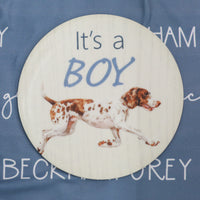 Personalized Baby Gift | Hunting Dog Baby Set with Custom Gown, Hat & Swaddle
