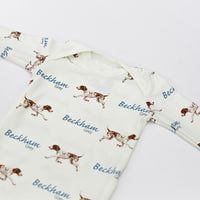 Personalized Baby Gift | Hunting Dog Baby Set with Custom Gown, Hat & Swaddle