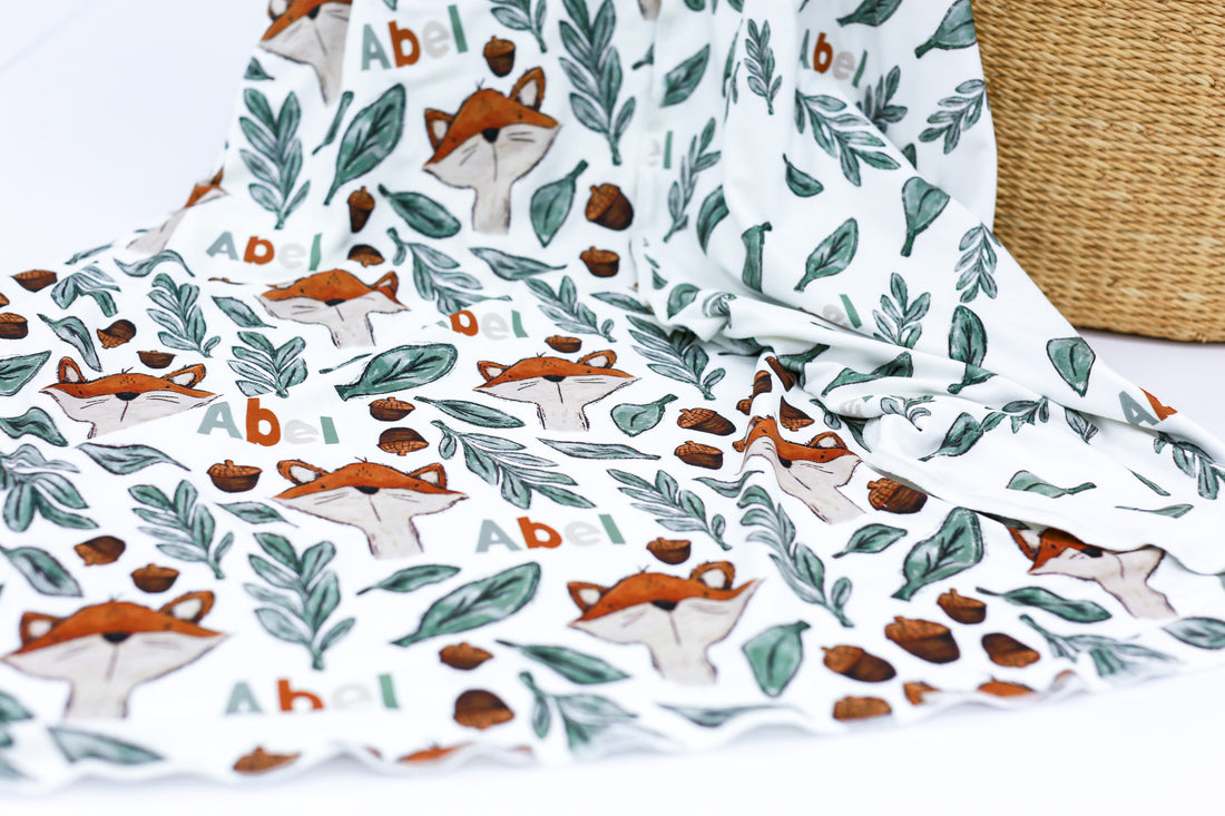 Stretchy Swaddle Blanket | Personalized Fox Baby Blanket With Name - Soft, Breathable Wrap