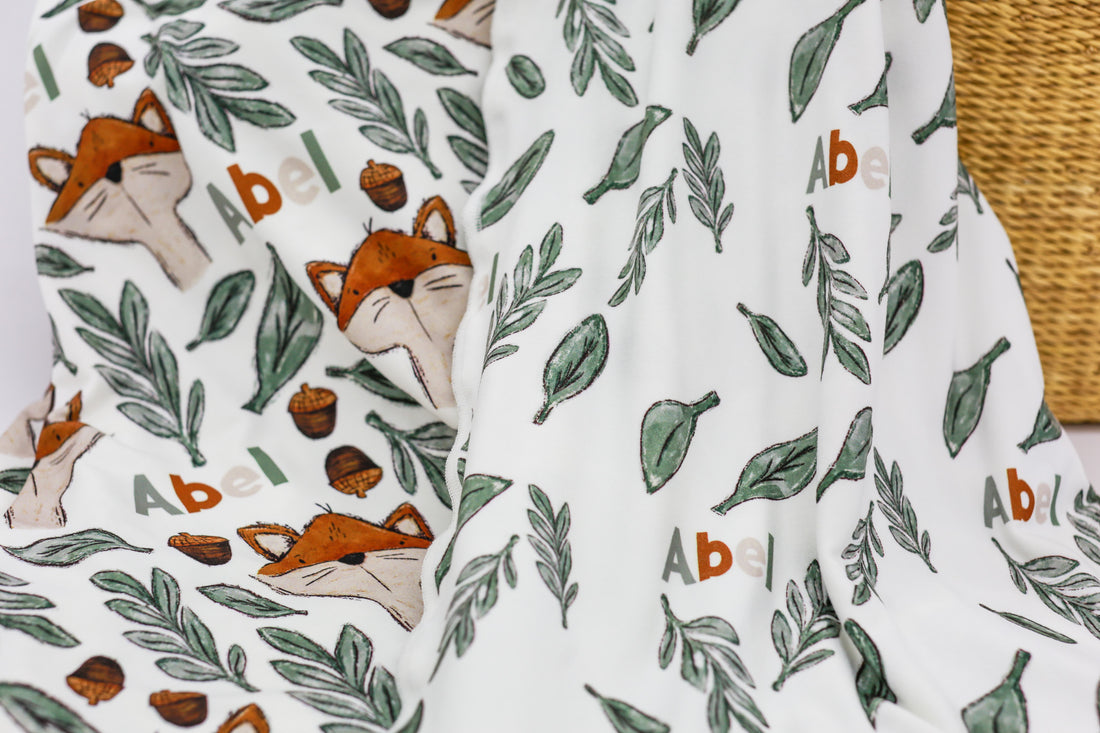 Stretchy Swaddle Blanket | Personalized Fox Baby Blanket With Name - Soft, Breathable Wrap