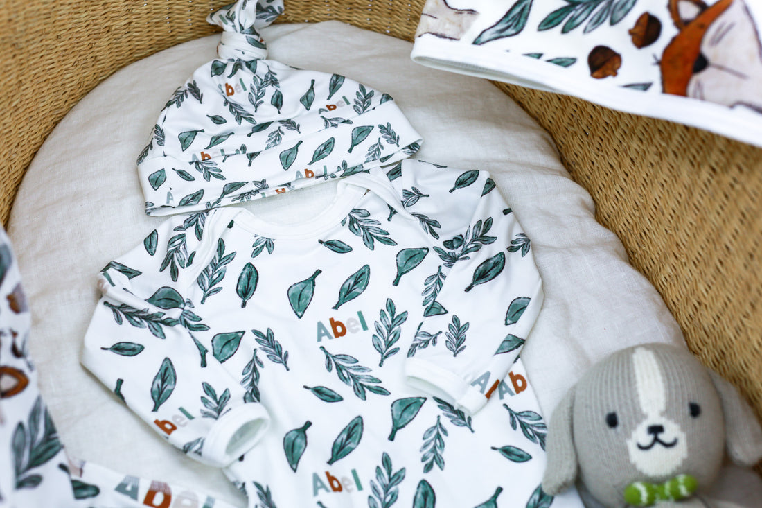 Personalized Baby Boy Gown – Soft Knit Baby One-Piece With Tie Bottom Sleeper