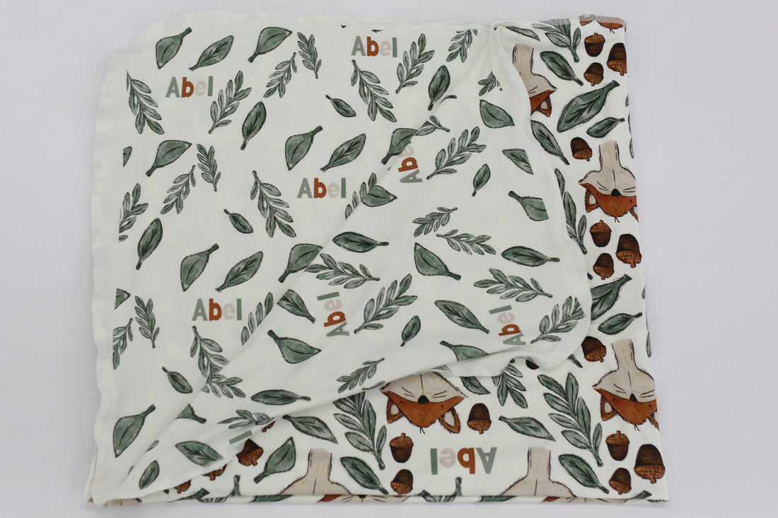 Stretchy Swaddle Blanket | Personalized Fox Baby Blanket With Name - Soft, Breathable Wrap