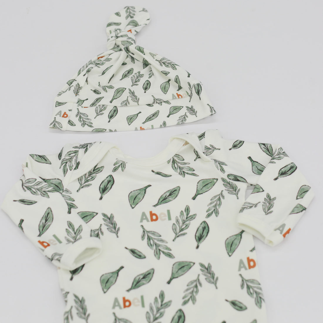 Personalized Baby Boy Gown – Soft Knit Baby One-Piece With Tie Bottom Sleeper