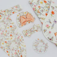 Baby Gift Set – Personalized Knotted Baby Gown & Floral Swaddle with Headband