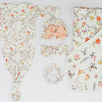 Baby Gift Set – Personalized Knotted Baby Gown & Floral Swaddle with Headband