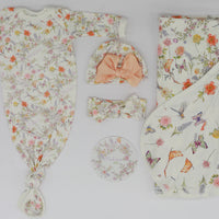 Baby Gift Set – Personalized Knotted Baby Gown & Floral Swaddle with Headband