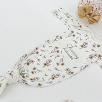 Baby Gift Set – Personalized Floral Newborn Gown, Swaddle & Birth Announcement Disk