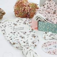 Baby Gift Set – Personalized Floral Newborn Gown, Swaddle & Birth Announcement Disk