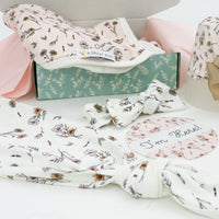 Baby Gift Set – Personalized Floral Newborn Gown, Swaddle & Birth Announcement Disk