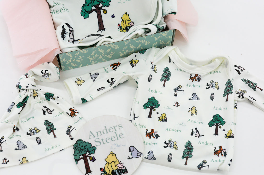 Winnie The Pooh Baby Set – Personalized Baby Take Home Set with Swaddle Blanket & Knit Hat