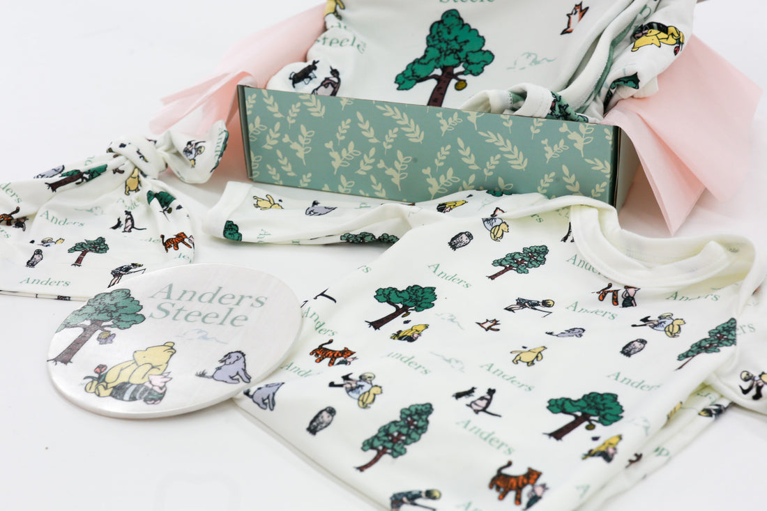 Winnie The Pooh Baby Set – Personalized Baby Take Home Set with Swaddle Blanket & Knit Hat