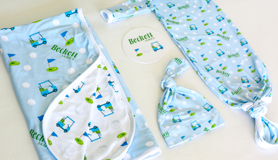 Baby Boy Golf Set | Machine Washable Gown, Soft Swaddle & Hospital Going Home Set for Newborns