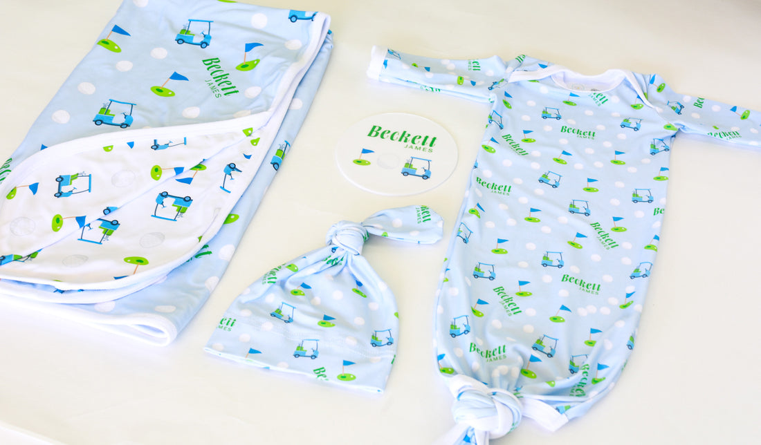 Baby Boy Golf Set | Machine Washable Gown, Soft Swaddle & Hospital Going Home Set for Newborns