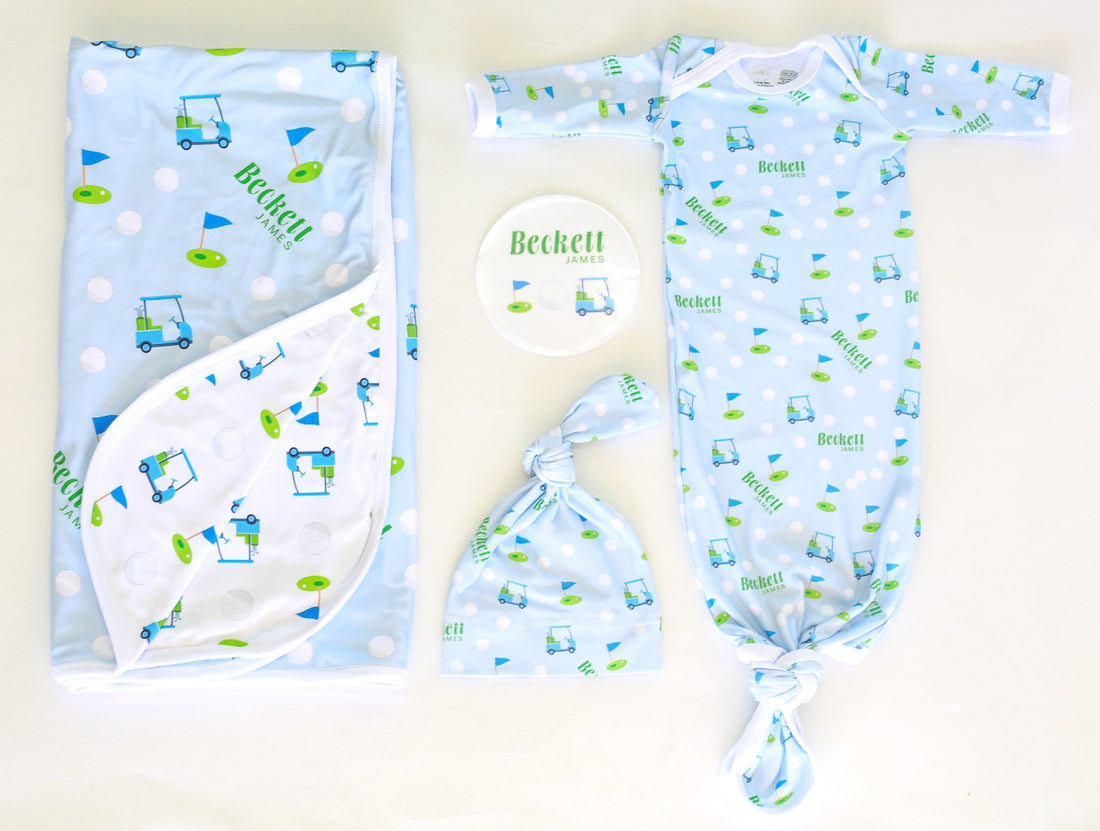 Baby Boy Golf Set | Machine Washable Gown, Soft Swaddle & Hospital Going Home Set for Newborns