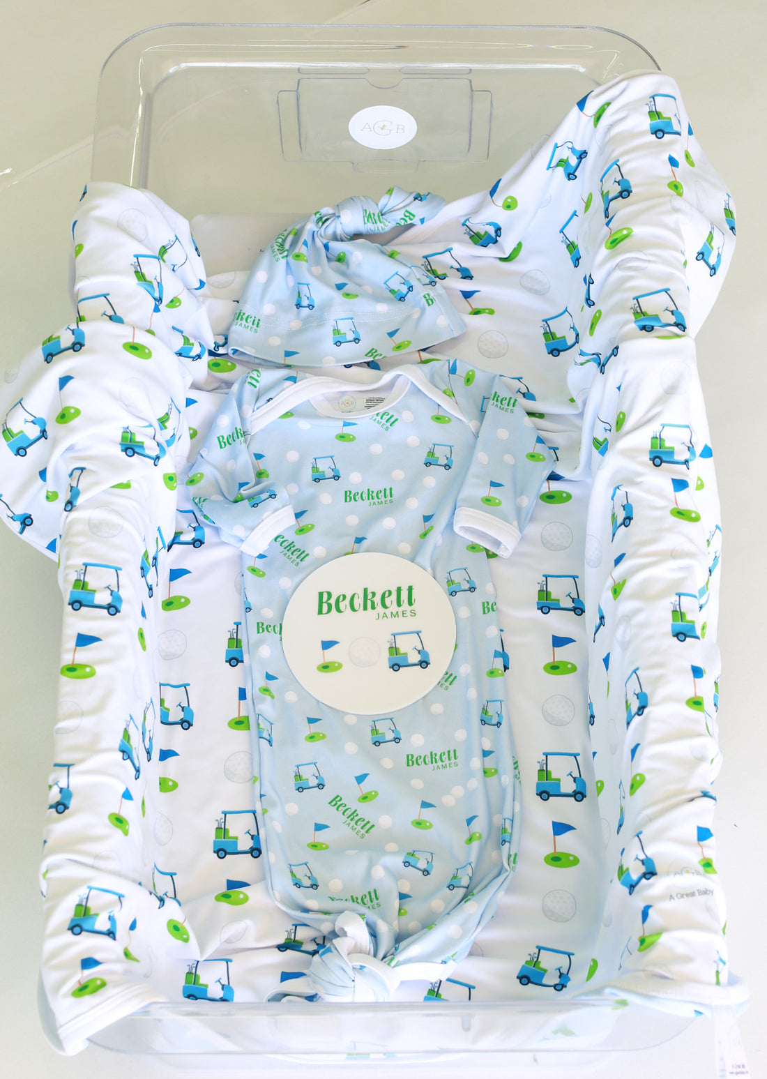 Baby Boy Golf Set | Machine Washable Gown, Soft Swaddle & Hospital Going Home Set for Newborns