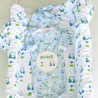 Baby Boy Golf Set | Machine Washable Gown, Soft Swaddle & Hospital Going Home Set for Newborns